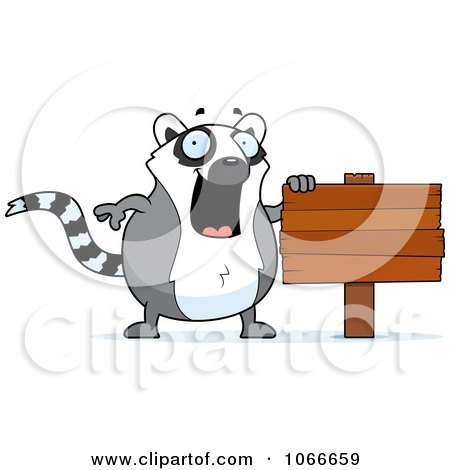 Clipart Pudgy Lemur With A Wood Sign - Royalty Free Vector Illustration by Cory Thoman