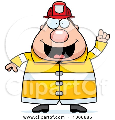 Clipart Pudgy Fireman With An Idea - Royalty Free Vector Illustration by Cory Thoman