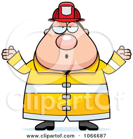 Clipart Pudgy Fireman Shrugging - Royalty Free Vector Illustration by Cory Thoman