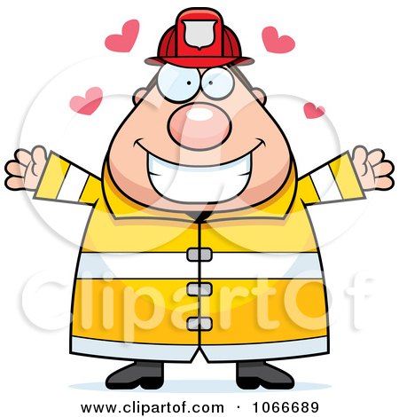 Clipart Pudgy Fireman With Open Arms - Royalty Free Vector Illustration by Cory Thoman