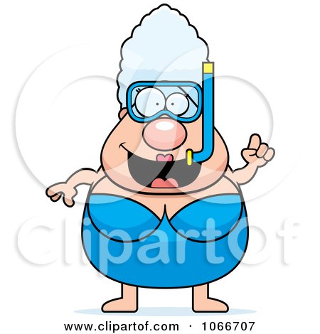 Clipart Pudgy Granny Snorkeler With An Idea - Royalty Free Vector Illustration by Cory Thoman