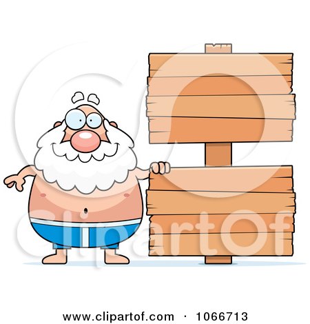 Clipart Pudgy Grandpa Swimmer With A Sign - Royalty Free Vector Illustration by Cory Thoman