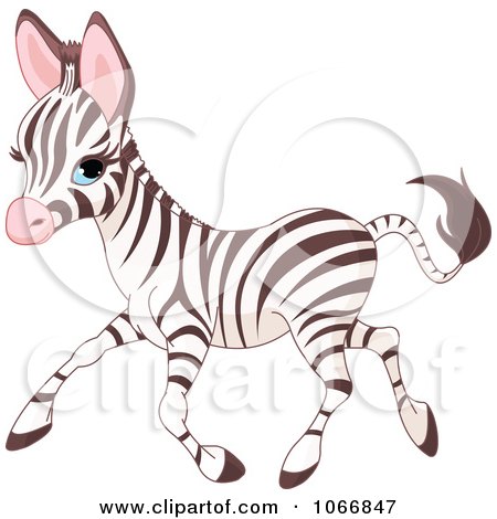Clipart Cute Baby Zebra Running - Royalty Free Vector Illustration by Pushkin