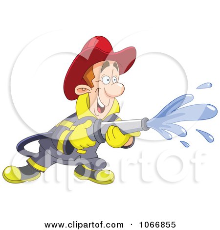 Clipart Happy Fireman Using A Hose - Royalty Free Vector Illustration by yayayoyo