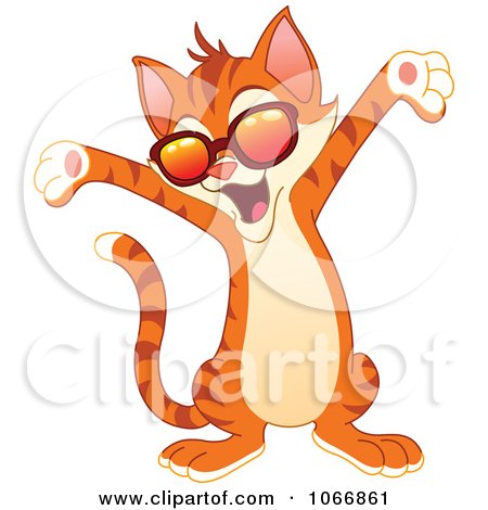 Clipart Happy Ginger Cat Wearing Shades - Royalty Free Vector Illustration by yayayoyo