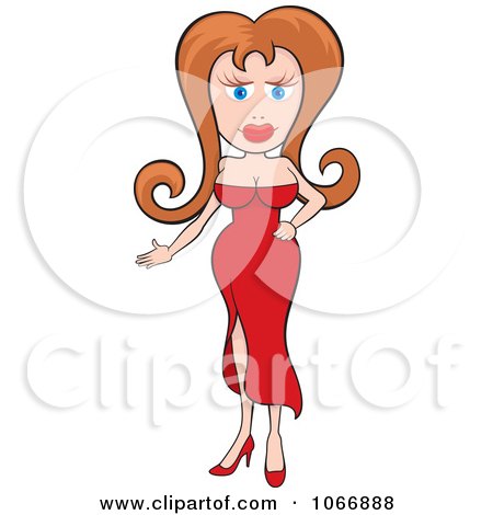 Clipart Presenting Woman In A Red Dress - Royalty Free Vector Illustration by Any Vector