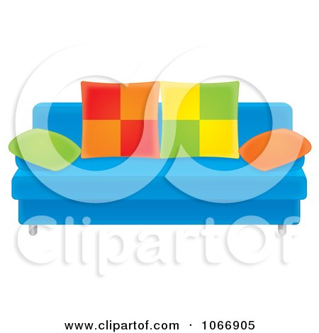 Clipart Blue Sofa With Colorful Pillows - Royalty Free Illustration by Alex Bannykh