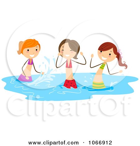 Clipart Stick Girls Splashing In Water - Royalty Free Vector Illustration by BNP Design Studio