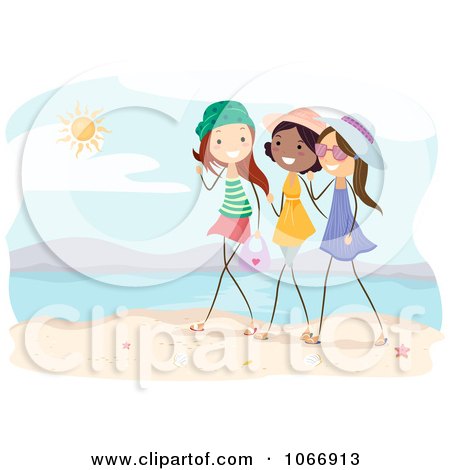Clipart Stick Girls Talking On A Beach - Royalty Free Vector Illustration by BNP Design Studio