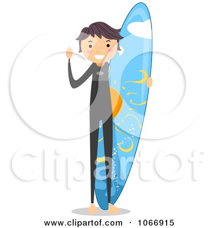 Clipart Stick Boy With A Surf Board - Royalty Free Vector Illustration by BNP Design Studio