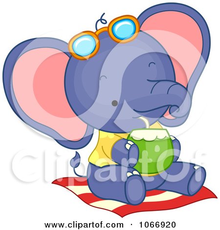 Clipart Elephant Drinking From A Coconut - Royalty Free Vector Illustration by BNP Design Studio