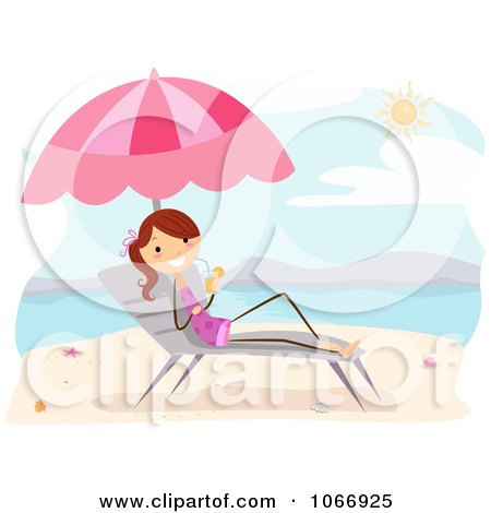 Clipart Stick Girl Under A Parasol With A Beverage - Royalty Free Vector Illustration by BNP Design Studio