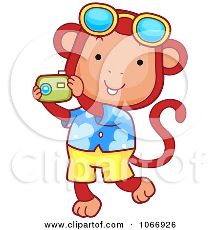 Clipart Tourist Monkey Taking Pictures - Royalty Free Vector Illustration by BNP Design Studio