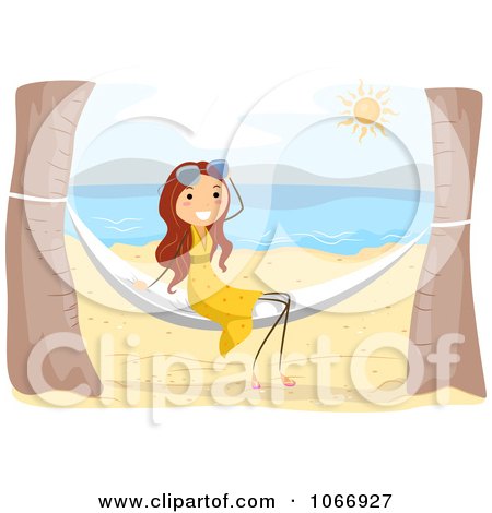 Clipart Stick Girl On A Beach Hammock - Royalty Free Vector Illustration by BNP Design Studio
