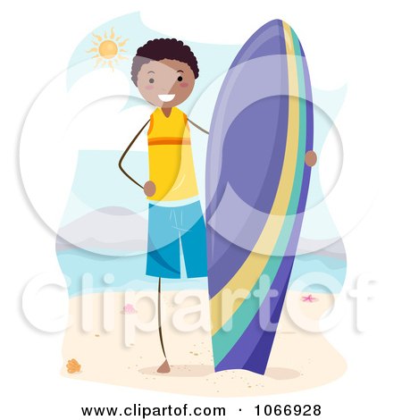 Clipart Stick Boy With A Surfboard - Royalty Free Vector Illustration by BNP Design Studio