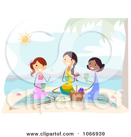 1066939 Clipart Stick Women Having A Beach Picnic Royalty Free Vector Illustration