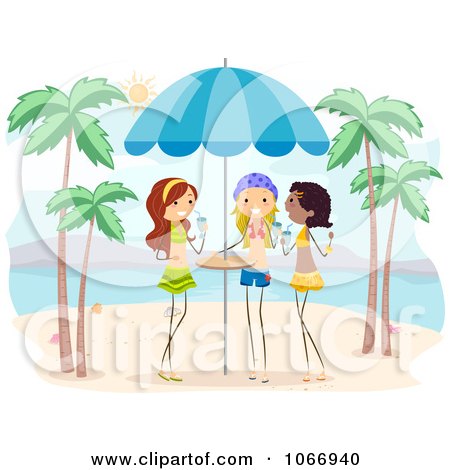 Clipart Girls Enjoying Drinks On A Beach - Royalty Free Vector Illustration by BNP Design Studio