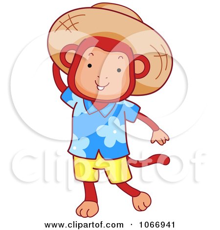 Clipart Tourist Monkey Wearing A Sun Hat - Royalty Free Vector Illustration by BNP Design Studio