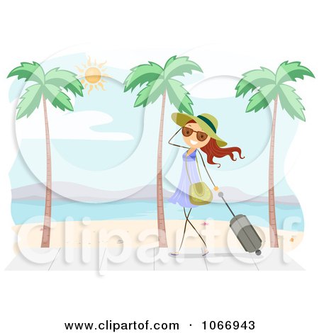 Clipart Stick Girl Walking On A Beach Boardwalk - Royalty Free Vector Illustration by BNP Design Studio