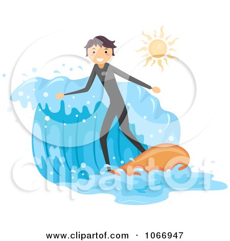 Clipart Stick Boy Surfing A Wave - Royalty Free Vector Illustration by BNP Design Studio