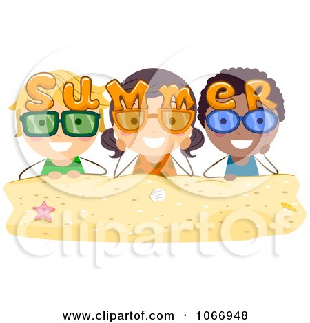 Clipart Summer Stick Kids With Sunglasses - Royalty Free Vector Illustration by BNP Design Studio