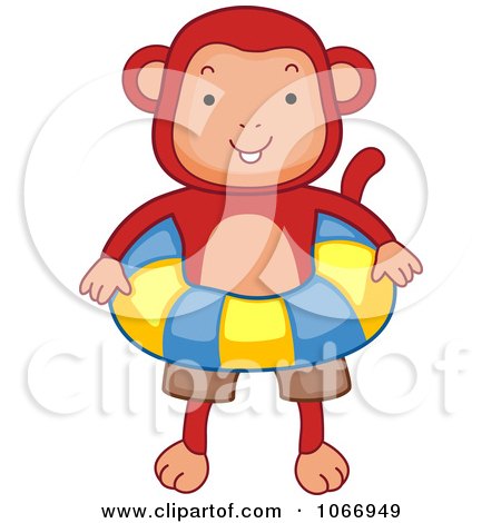 Clipart Beach Monkey With An Inner Tube - Royalty Free Vector Illustration by BNP Design Studio