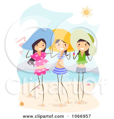 Clipart Stick Girls Standing On A Beach - Royalty Free Vector Illustration by BNP Design Studio