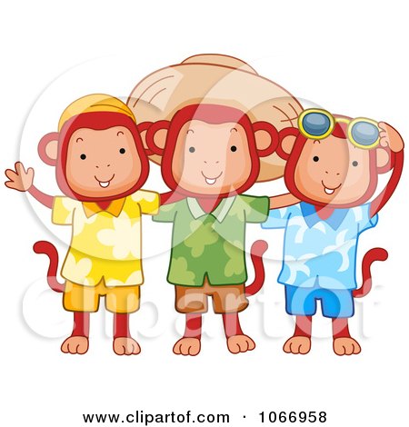 Clipart Three Traveling Monkeys - Royalty Free Vector Illustration by BNP Design Studio