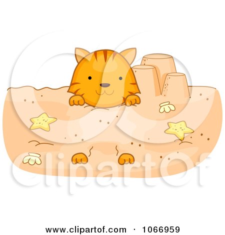 Clipart Cat Buried In The Sand - Royalty Free Vector Illustration by BNP Design Studio