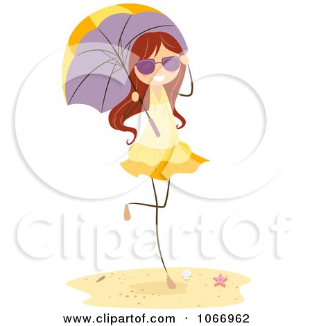 Clipart Beach Stick Girl With A Parasol - Royalty Free Vector Illustration by BNP Design Studio