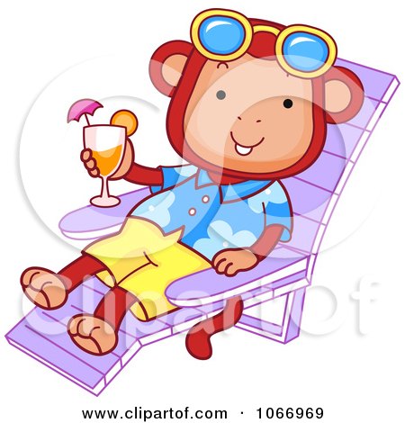 Clipart Beach Monkey On A Chaise Lounge - Royalty Free Vector Illustration by BNP Design Studio