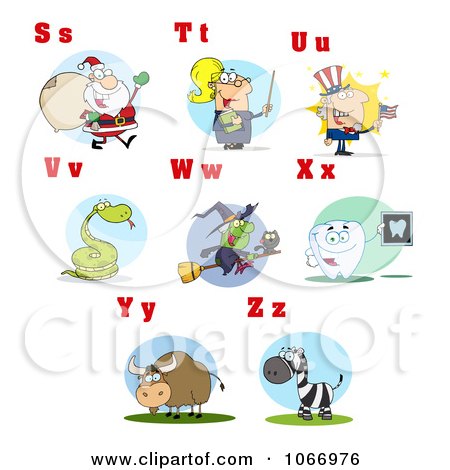 Clipart Alphabet Letters And Pictures S Through Z - Royalty Free Vector Illustration by Hit Toon