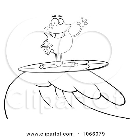 Clipart Outlined Surfing Frog Riding A Wave - Royalty Free Vector Illustration by Hit Toon