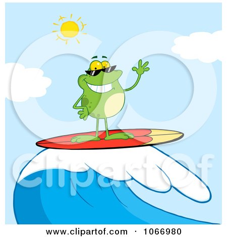 Clipart Surfer Frog Riding A Wave - Royalty Free Vector Illustration by Hit Toon