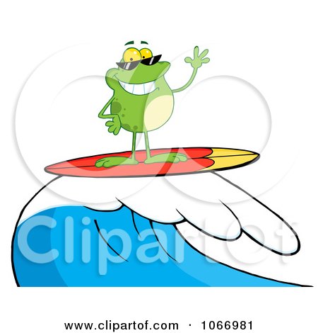 Clipart Surfing Frog Riding A Wave - Royalty Free Vector Illustration by Hit Toon