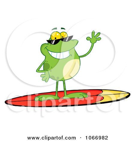 Clipart Surfer Frog Waving - Royalty Free Vector Illustration by Hit Toon