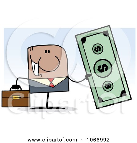 Clipart Hispanic Businessman Holding Cash - Royalty Free Vector Illustration by Hit Toon