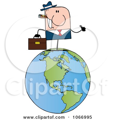 Clipart Businessman On A World Globe - Royalty Free Vector Illustration by Hit Toon