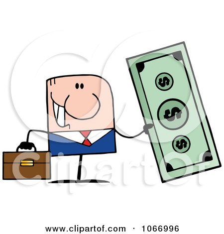 Clipart Caucasian Businessman Holding Cash - Royalty Free Vector Illustration by Hit Toon