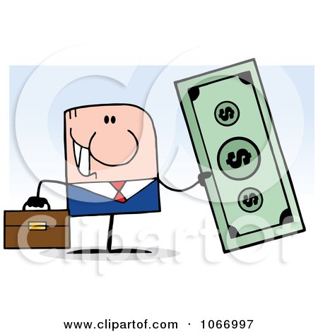 Clipart Businessman Holding Cash - Royalty Free Vector Illustration by Hit Toon