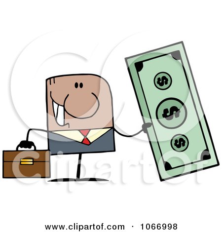 Clipart Black Businessman Holding Cash - Royalty Free Vector Illustration by Hit Toon