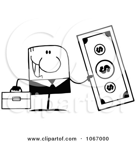 Clipart Black And White Businessman Holding Cash - Royalty Free Vector Illustration by Hit Toon