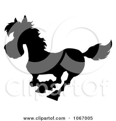Clipart Black Silhouetted Horse Running - Royalty Free Vector Illustration by Hit Toon