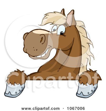 Clipart Brown Horse Over A Sign - Royalty Free Vector Illustration by Hit Toon