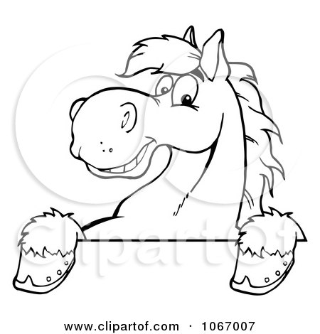 Clipart Outlined Horse Over A Sign - Royalty Free Vector Illustration by Hit Toon