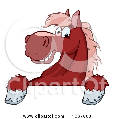 Clipart Red Horse Over A Sign - Royalty Free Vector Illustration by Hit Toon
