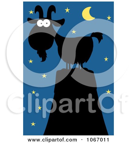 Clipart Silhouetted Mountain Goat At Night - Royalty Free Vector Illustration by Hit Toon