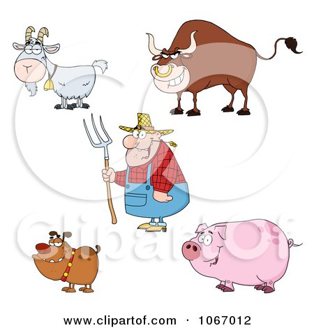 Clipart Farmer And Livestock Animals - Royalty Free Vector Illustration by Hit Toon