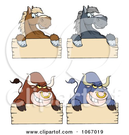 Clipart Bull And Horse Signs - Royalty Free Vector Illustration by Hit Toon