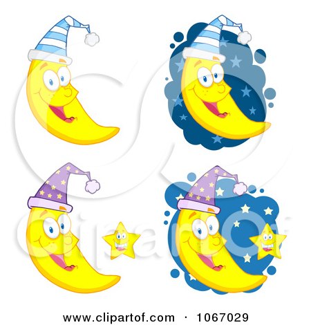 Clipart Crescent Moons Wearing Caps - Royalty Free Vector Illustration by Hit Toon